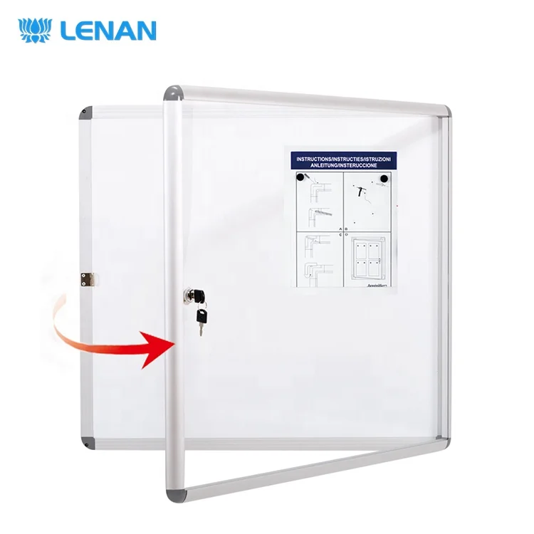 Office school supplies wall mount lockable acrylic glass door notice board aluminum frame enclosed