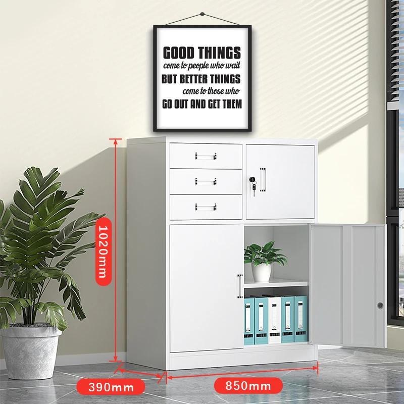 Multifunction 2 Door 6 Drawer File Storage Cabinet Steel Movable Lockable Office Filing Cabinet