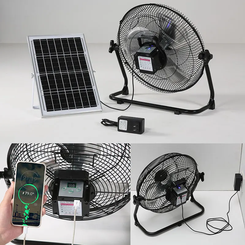 AC DC 20 inch USB Knob Switch  TDSCF1BW OEM  Rechargeable  Stand Solar Power fans