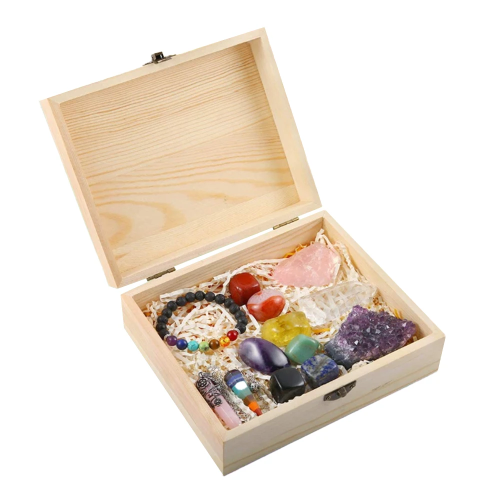 Прямоугольный ящик для хранения из необработанной сосны с откидной крышкой для рукоделия