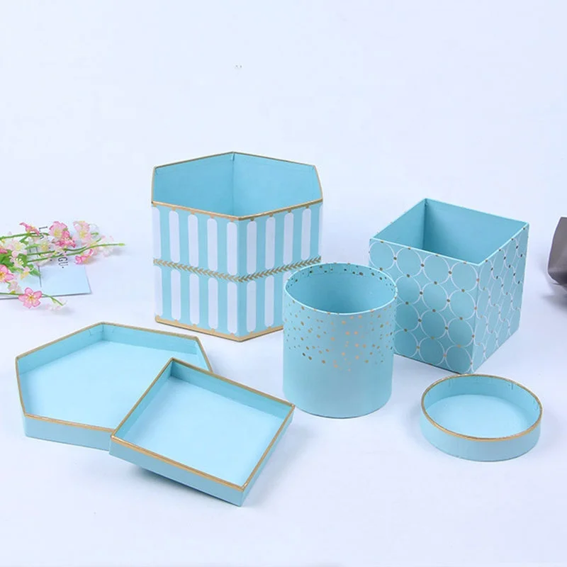 Оптовая продажа Лидер продаж роскошная бумага с покрытием шестигранная подарочная упаковка многоугольная коробка из 3 предметов