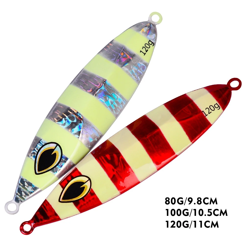 Top Right JIG107 80g 100g 120g Slow Sinking Metal Jig Long Luminous Sea Fishing Lead Fishing Lure Casting Metal Hard Bait