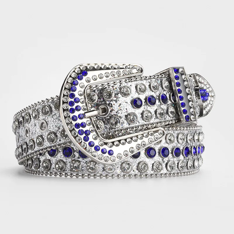 New Trend Bling Bling Rhinestone Belt Women Western Cowboy Crystal Studded PU Leather Diamond Shiny Belt For Jeans