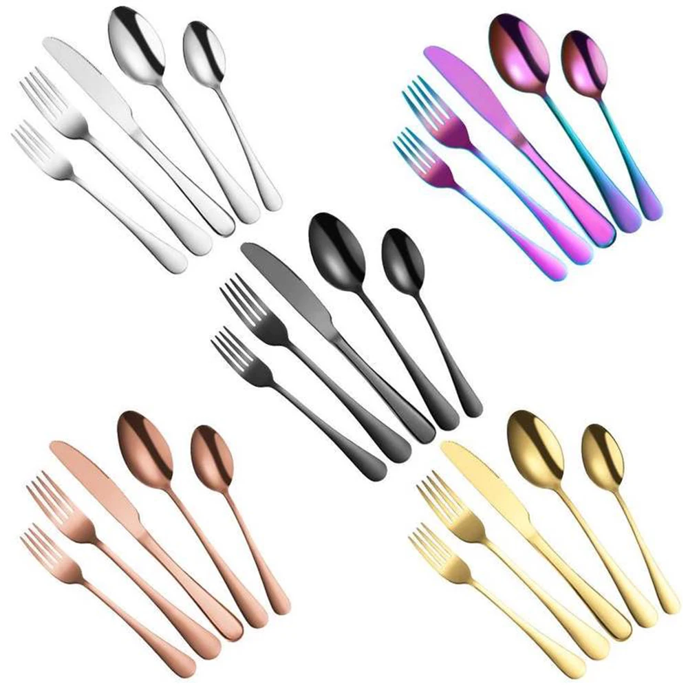 Stainless Steel Knife Fork Spoon Set 16pcs Gold Rose Gold Flatware Silverware Cutlery Set With Paper Box
