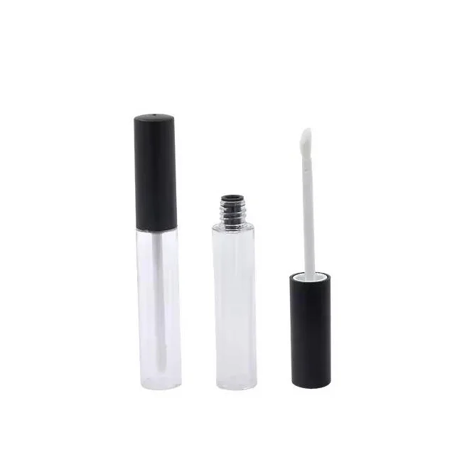 Round Lip Glaze Tube 10ml Custom logo Black Plastic Popular Wholesale Laura Mercier Lip GlossClear