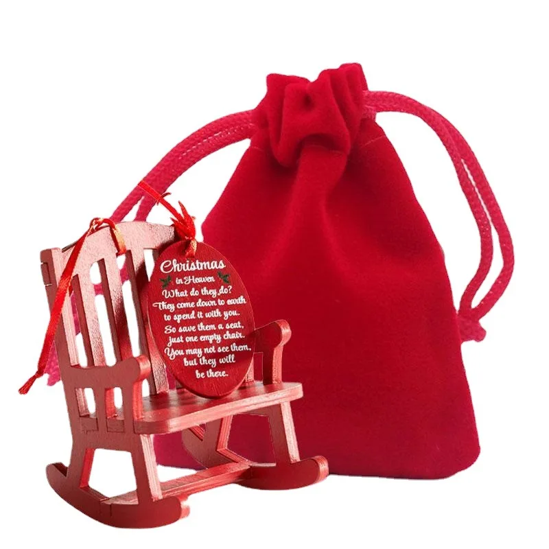 Creative 2022 New Christmas Pendant Wooden Paradise Memorial Chair Red Christmas Tree Hanging Ornaments