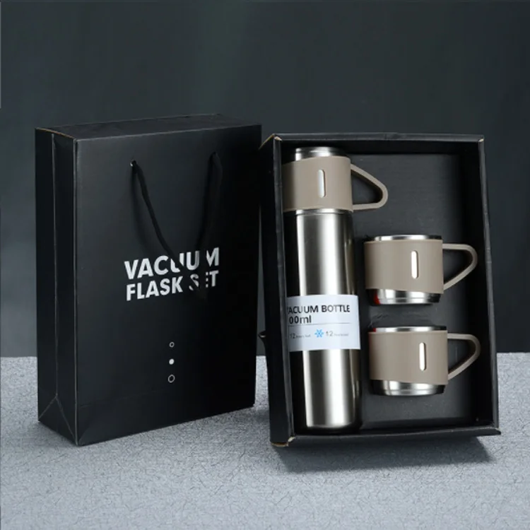 Oem Water Bottle Thermal Black Big 3pcs Thermo Vacuum Flask Set for Coffee