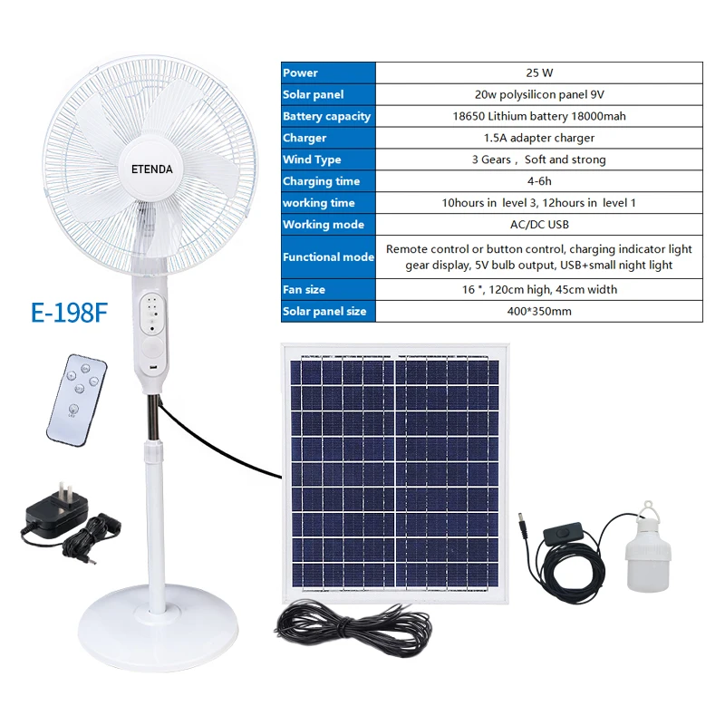 Solar Powered Fan 12v Rechargeable 16 Inch Solar Ceiling Fans For Home