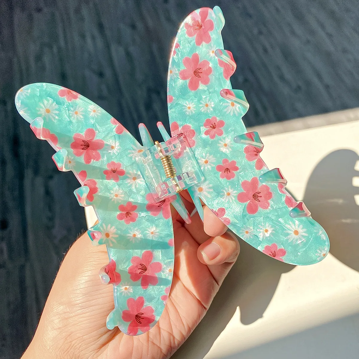 GENYA Wholesale 20 Colors Flower Fruit Printed Hair Claw Clips 11cm Large Acrylic Colorful Hair Accessories For Wom