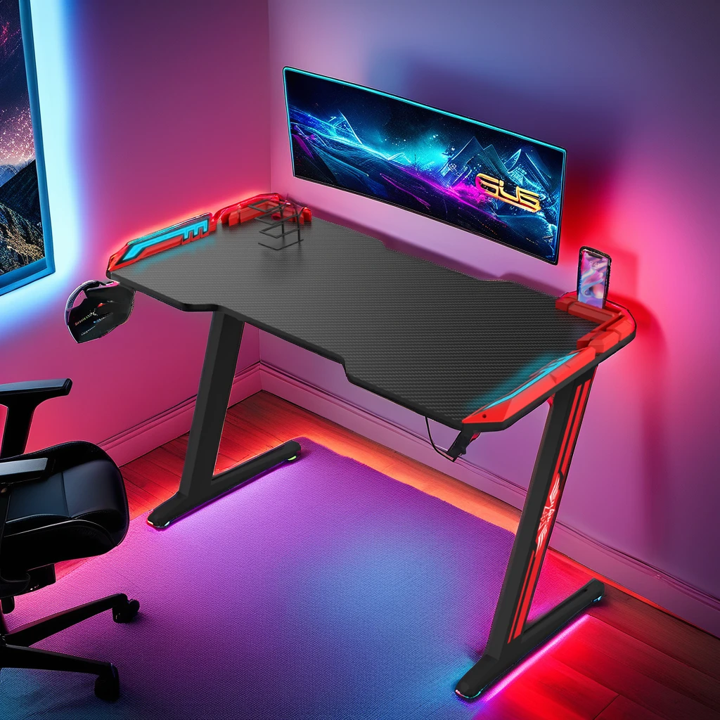 Высокое качество 120 см RGB светодиодный игровой стол черный компьютерный с углеродным волокном настольный офисный