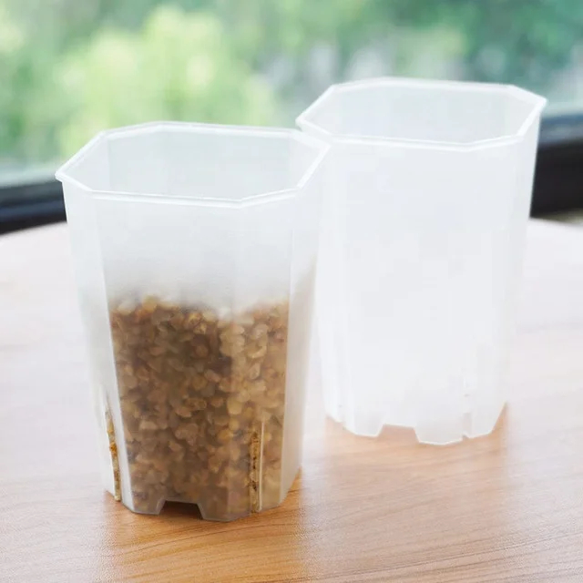 garden supplies cheap plastic gardening clear transparent pot root square octagonal pot orchides 12cm orchid pot plant