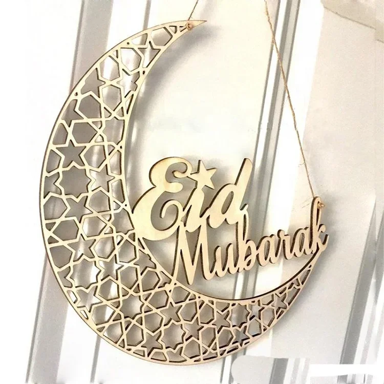 DIY Ramadan Wood Art Craft Hanging Wooden Moon Eid Mubarak Decoration For Muslim