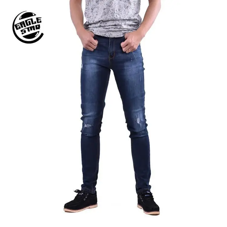 New arrival high quality  looking mens fragile blue monkey Washed straight jeans skinny men made in china