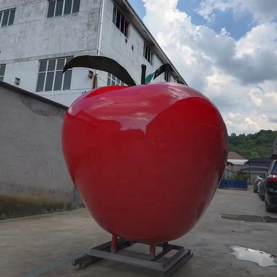 Modern garden design red apple statue home yard display stainless steel fruit sculpture