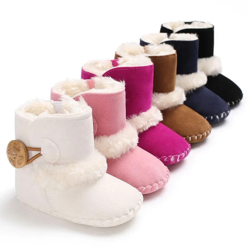  0-18M Newborn Infant Baby Girls Snow Boots Winter Warm Booties Shoes Solid Button Plush