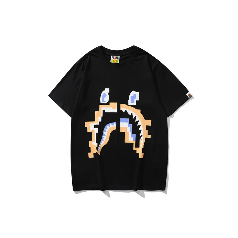 2023 New Fashion  T Shirt Shark Head Mosaic Pixel T-shirt For Men  And Women With Asian Size White T-shirt Black T-shirt