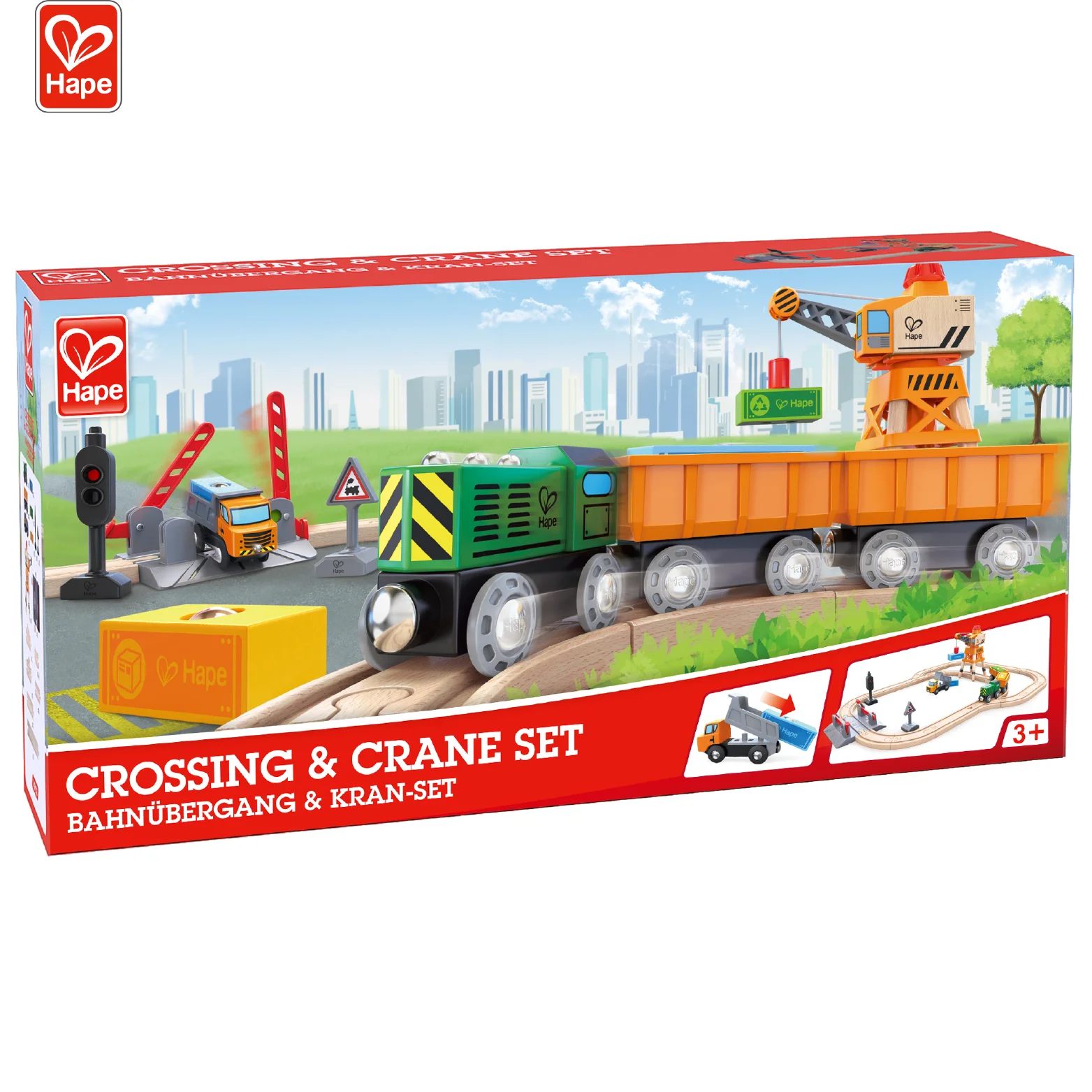Custom Multifunctional Fishing Educational Beench Wooden Railway Crossing & Crane Set  for Age Group 3Y+