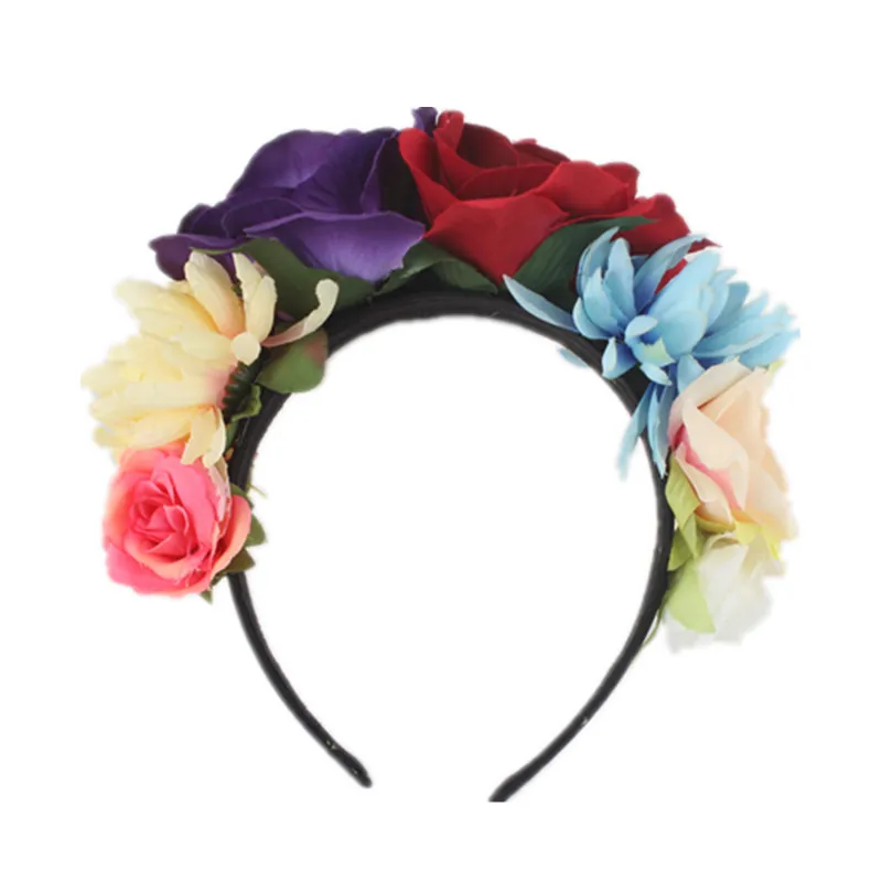 Vestido De Fiesta Day Of The Dead Headband Costume Rose Flower Crown Mexican Headpiece Festivals Floral Garland Hair Band