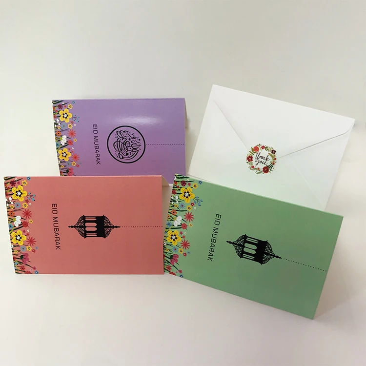 Wholesale Customized  Eid Mubarak Greeting Cards Ramadan Kareem Gift Folding Card Eid al Fitr Decorations Thank You Card