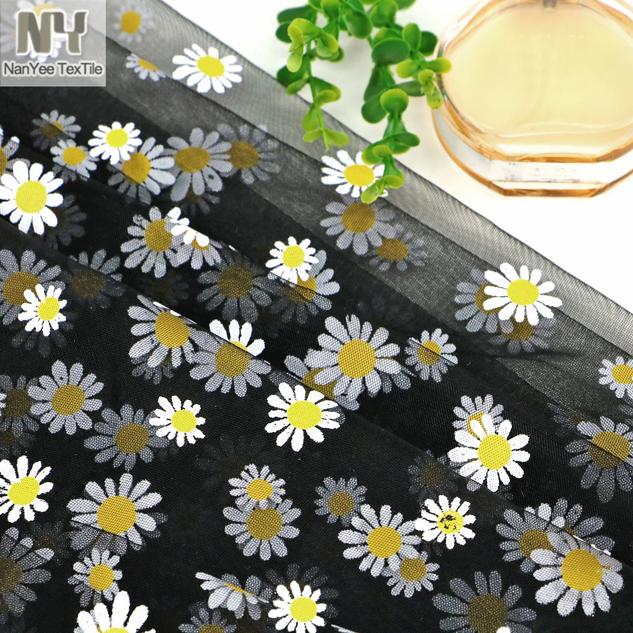 Nanyee Textile New SS Offeset Printed Little Daisy Tulle Fabric In Stock