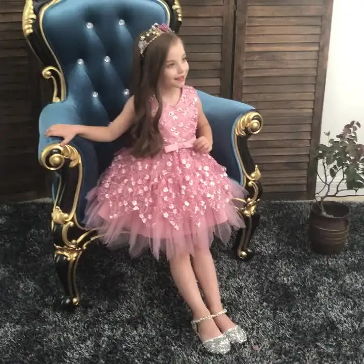 silver sequin fancy prom Children Clothing custom luxury birthday evening wedding party elsa princess kids dress for girls