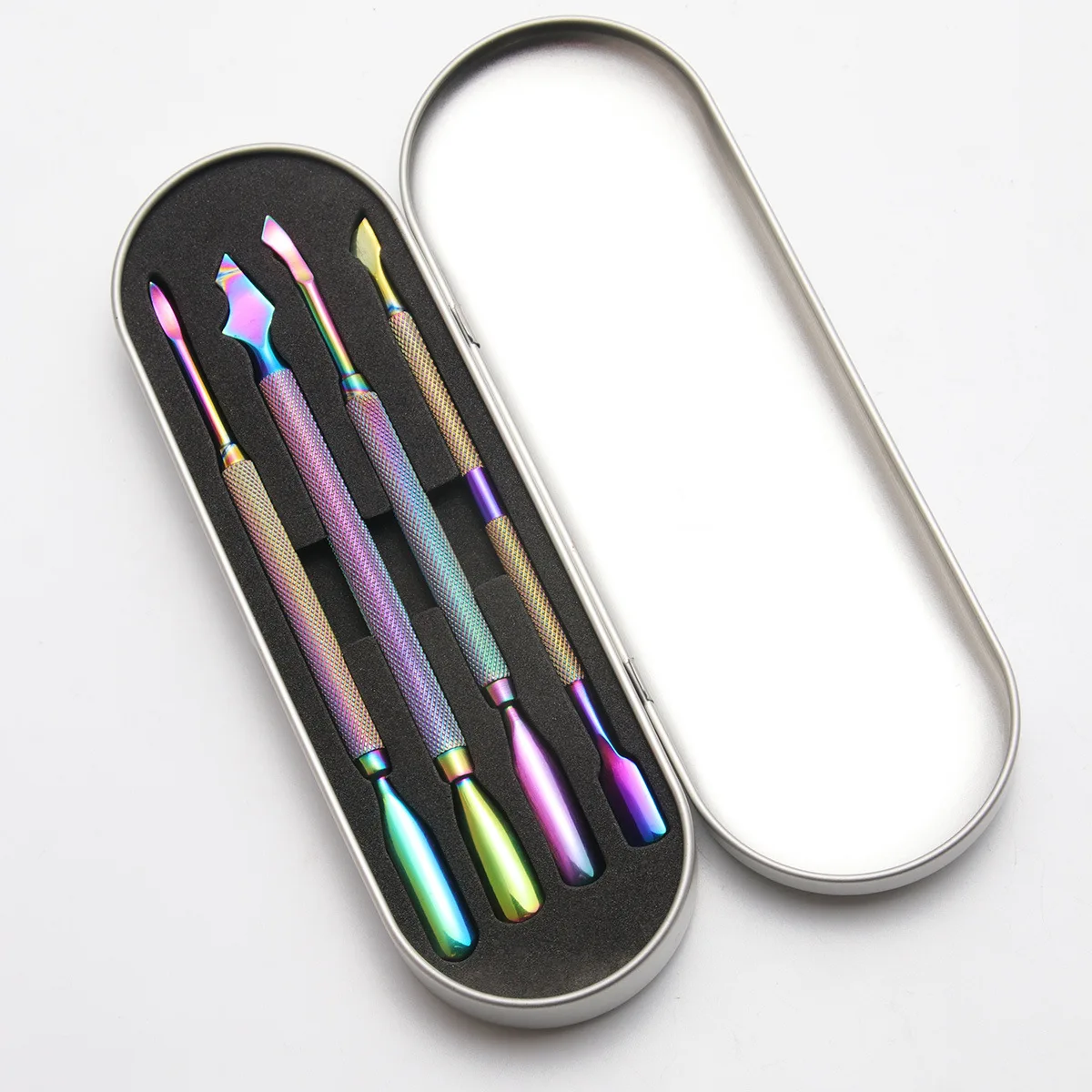 Rainbow Silver Black Stainless Steel  Nipper Clipper Dead Skin Remover Double head Nail Cuticle Pusher Scissors Set for Manicure