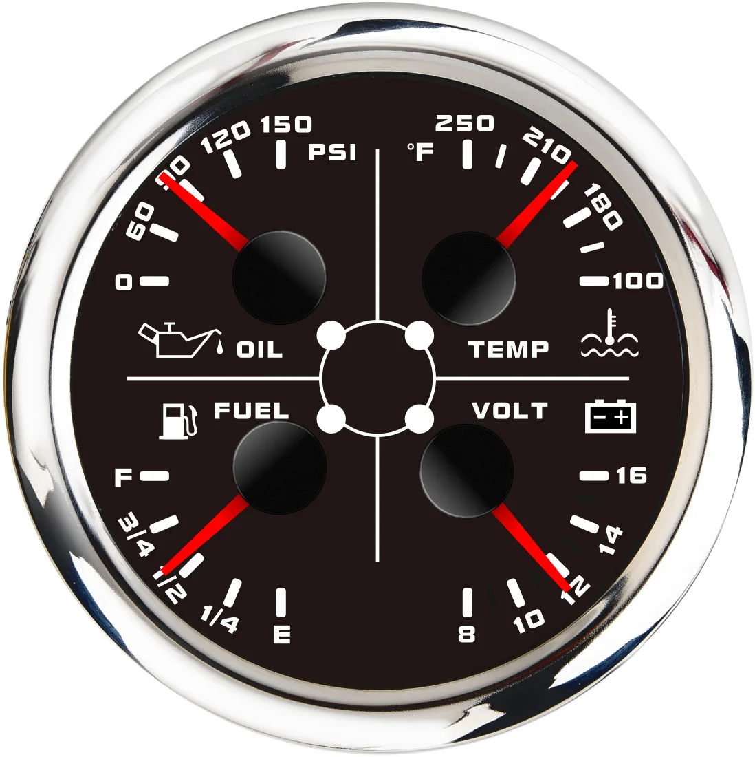 LED Red marine 4 IN 1 pointer multifunction gauge with bar oil pressure fuel level meter