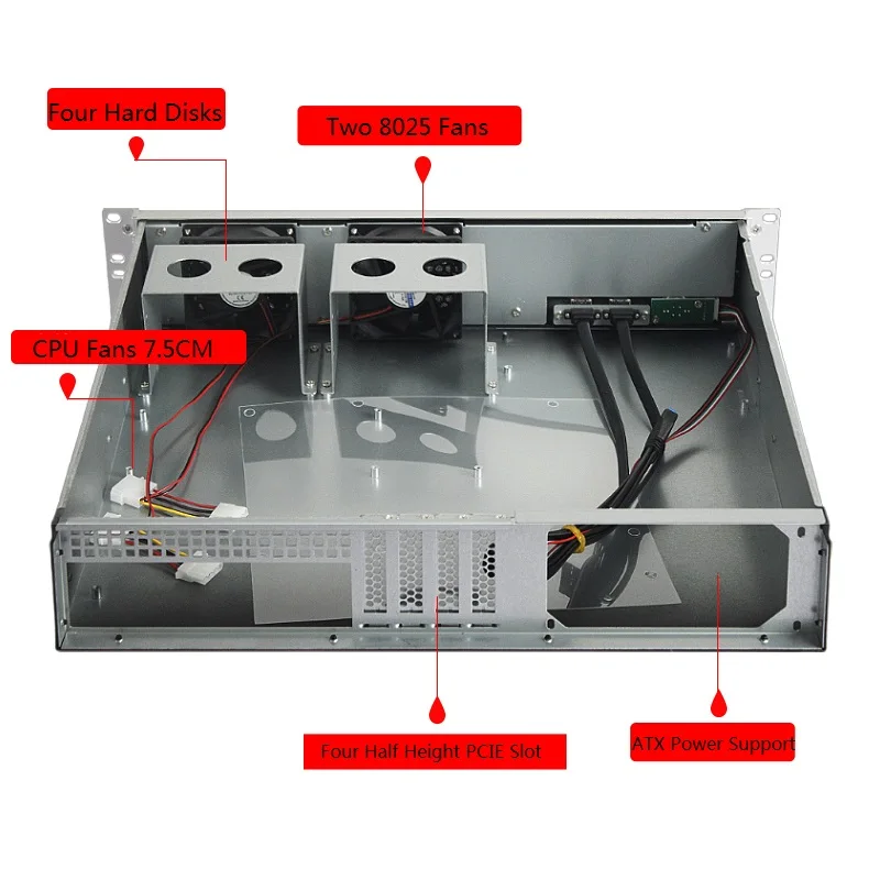 19 Inch Industrial PC Case With Two 8025 Fans 400MM Depth 2U Server Computer Case