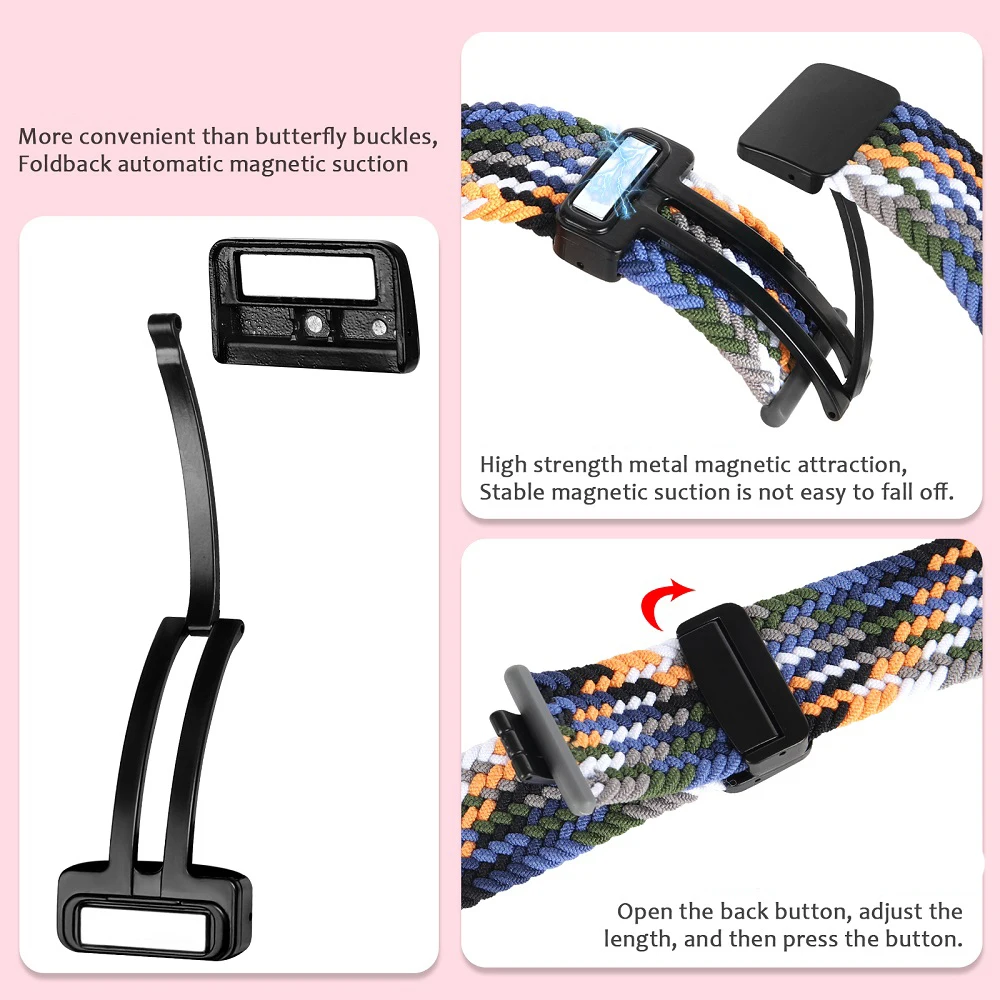 20/22mm Magnetic Nylon Watch Strap For Samsung watch 4/5 Folding Buckle Braided Strap For Huawei gt3 Magnetic Braided Watchband