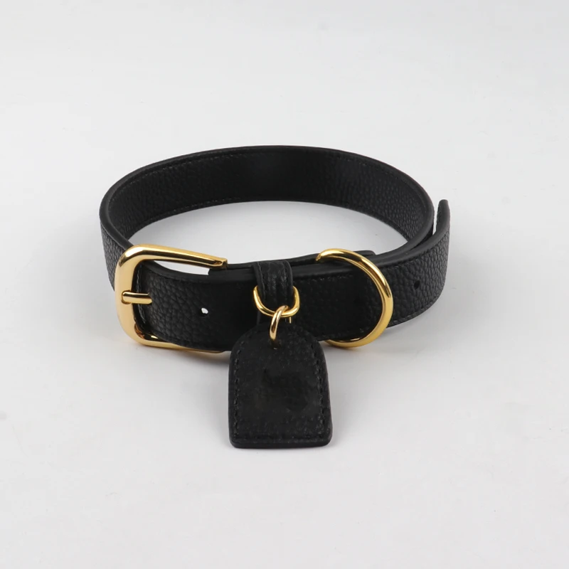 Black PU Leather Pet Cat Collar Softly Padded Waterproof Classic Vegan Genuine Leather Dog Collar and leader