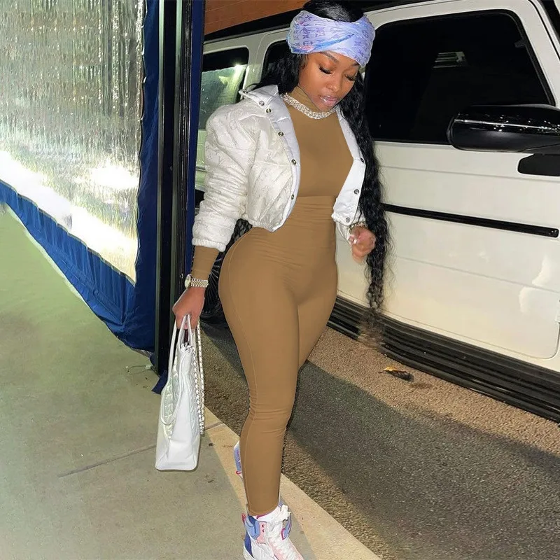 2022 new arrivals boutique ropa bodysuit Elegant jumpsuits White long sleeve bodycon jumpsuit one piece jumpsuits