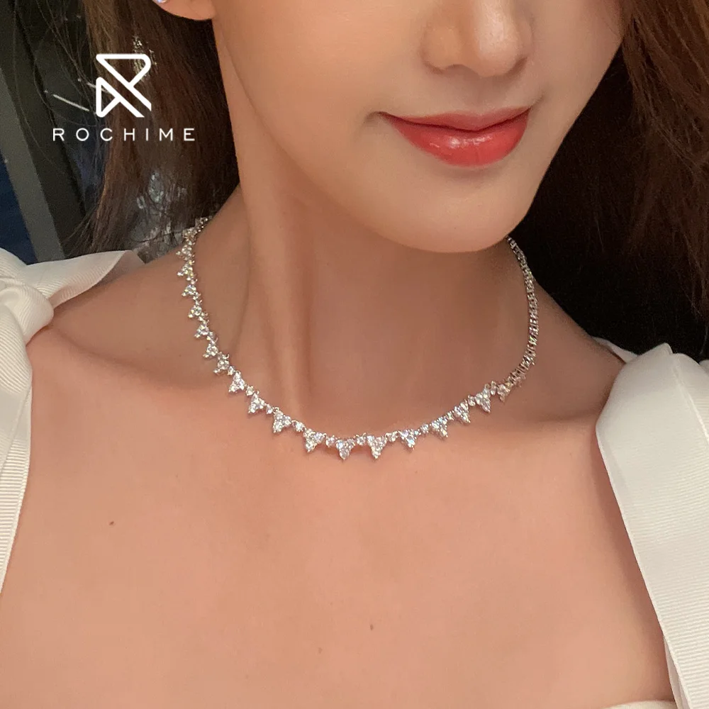 Rochime full circle triangle lab grown diamond necklace s925 silver gold plated 5a zircon jewelry for women