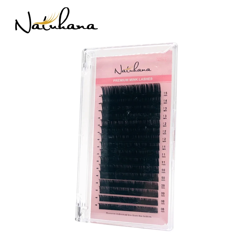 NATUHANA Top Quality Korean PBT Fibers Synthetic Eyelashes Natural Soft Faux Mink Eyelashes Mixed Size for Eyelash Extension