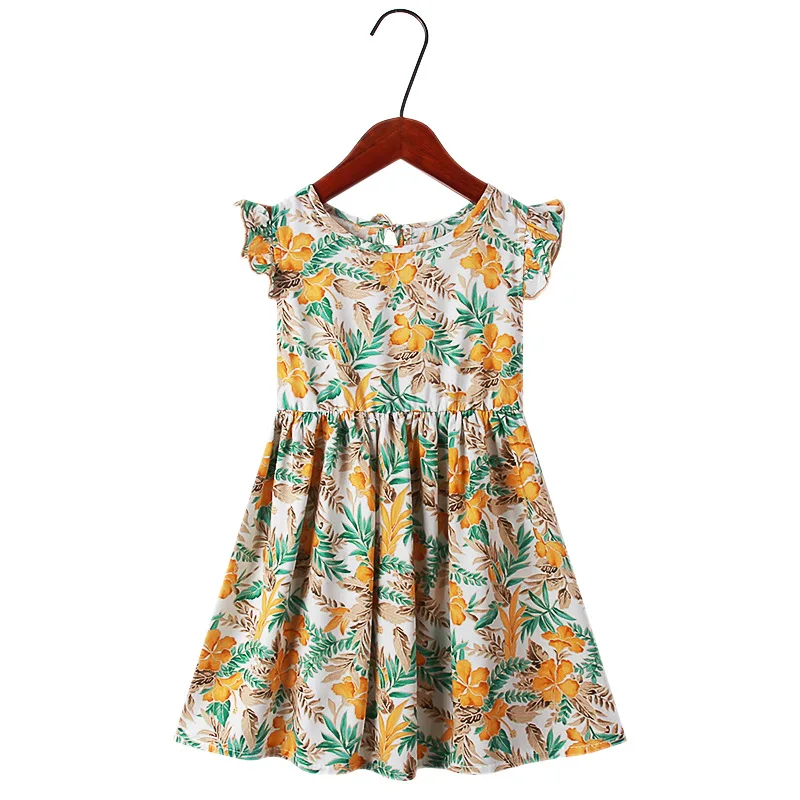 Summer Fashion dresses 2-10 years old girls lace sleeve floral dress Holiday beach dress