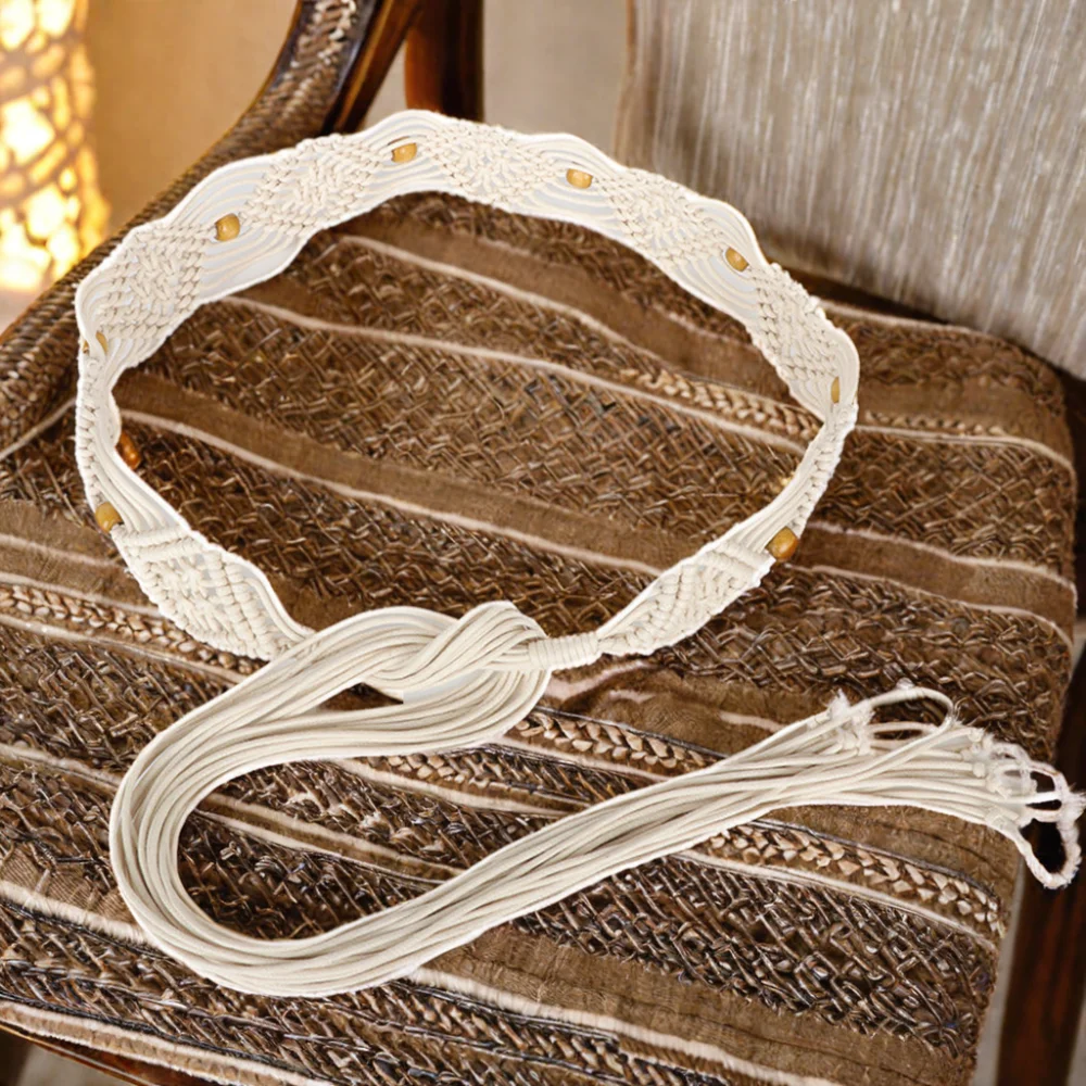 New Fashion Ladies Woven Wide Belt National Style Long Knot Bohemia Joker Decorative Waist Rope Knitted Belts