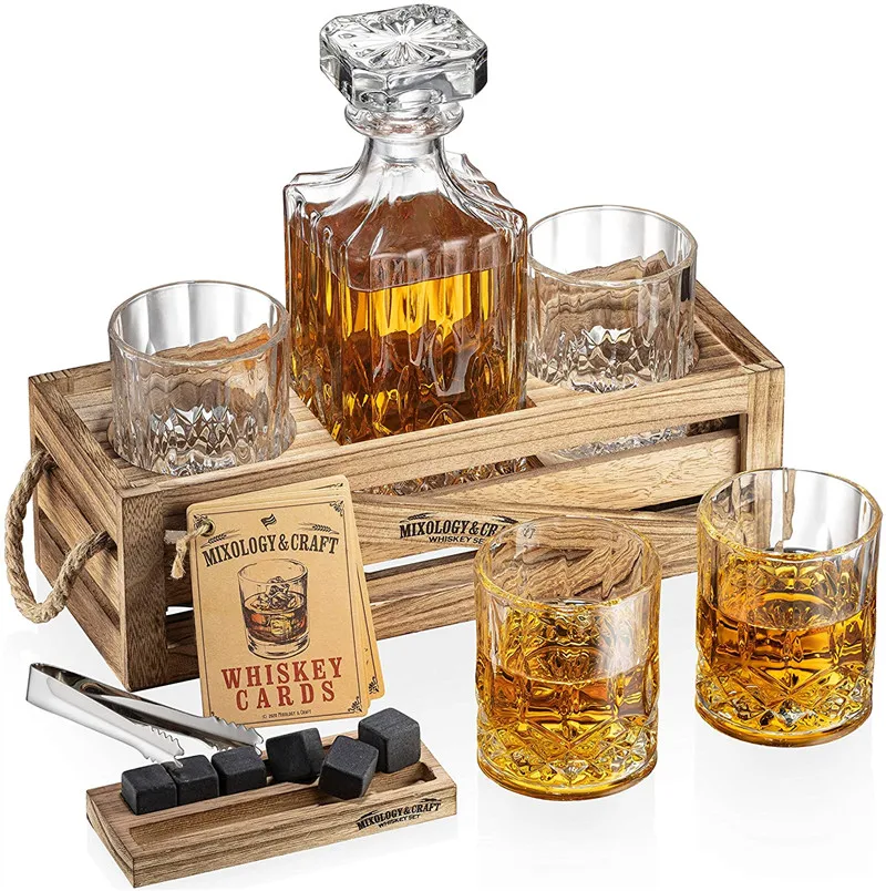 
Manufacture new designed whisky glass set with whiskey stones and whiskey decanter 
