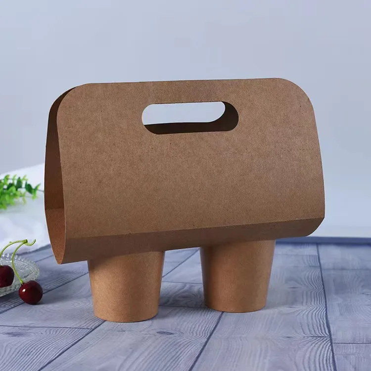 Cardboard Drink Carrier with Handle Portable Coffee Cup Holder Paper 2 Cup Takeout Tray Convenient Accessory Beverage Packaging