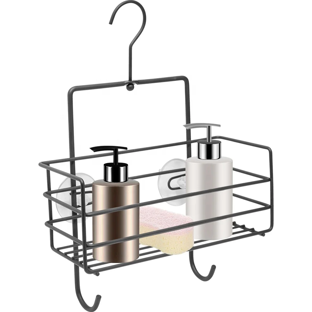 Bathroom Black White Hanging Storage Organizing Handle Basket Shampoo Towel Holder Bath Storage Rack Shower Shelf Without Drilli