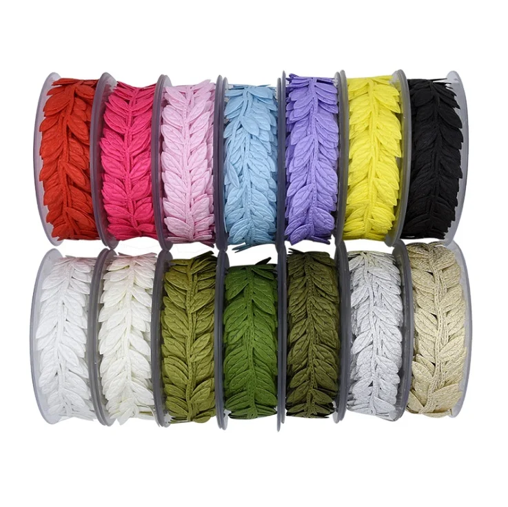 
15M/roll Ultrasonic embossed leaves ribbon leaf lace decorative ribbon 