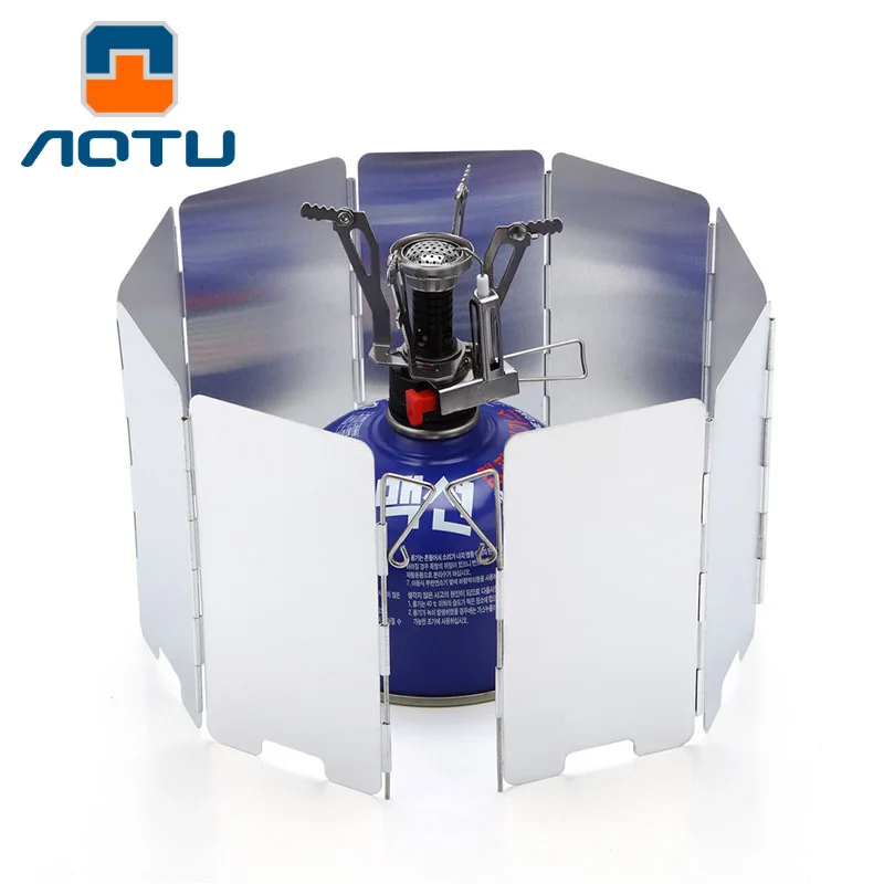 9 Plates Foldable Gas Stove Windshield Outdoor Camping Cooking Burner Windproof Screen Aluminium Alloy Outdoor Stove Wind Shield