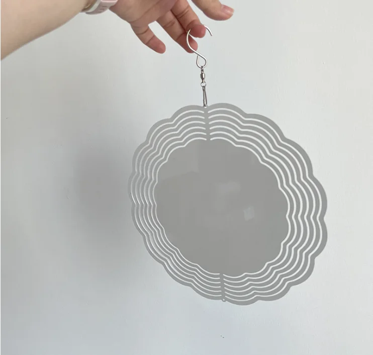 USA warehouse 8 inch round double side metal aluminum white plain sublimation wind spinner for garden decoration