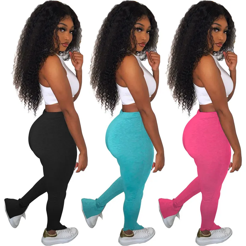 Sweatpants Women Pleated Flare Pant High Waist Trousers Sports Stacked Joggers Bell Bottom Pants Ladies Leggings