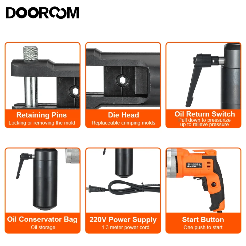 DOOROOM LZ-400H 220V Continuous Power Supply Continuous Work Plug-In Hydraulic Crimping Tool