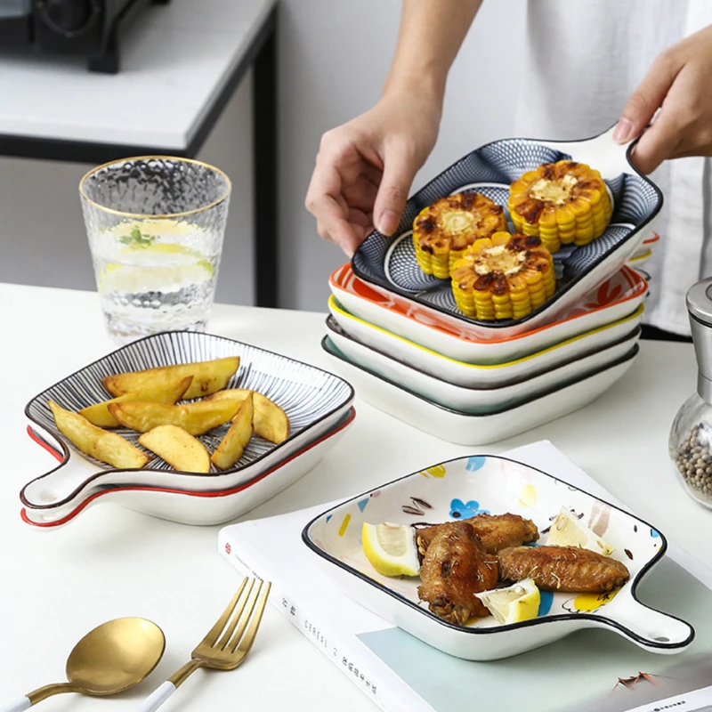Under Glazed Kitchen Ceramic Baking Tray With Handle