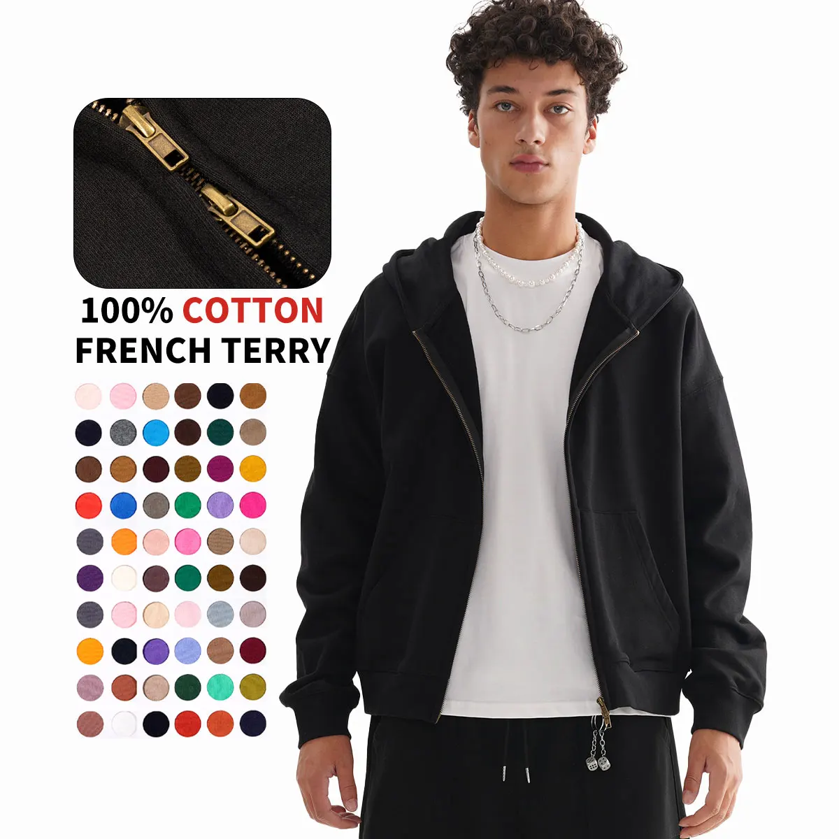 Винтажный 100% хлопковый 420 gsm французский махровый бокс на молнии Толстовка мужская негабаритная толстовка с объемным принтом заказ укороченная