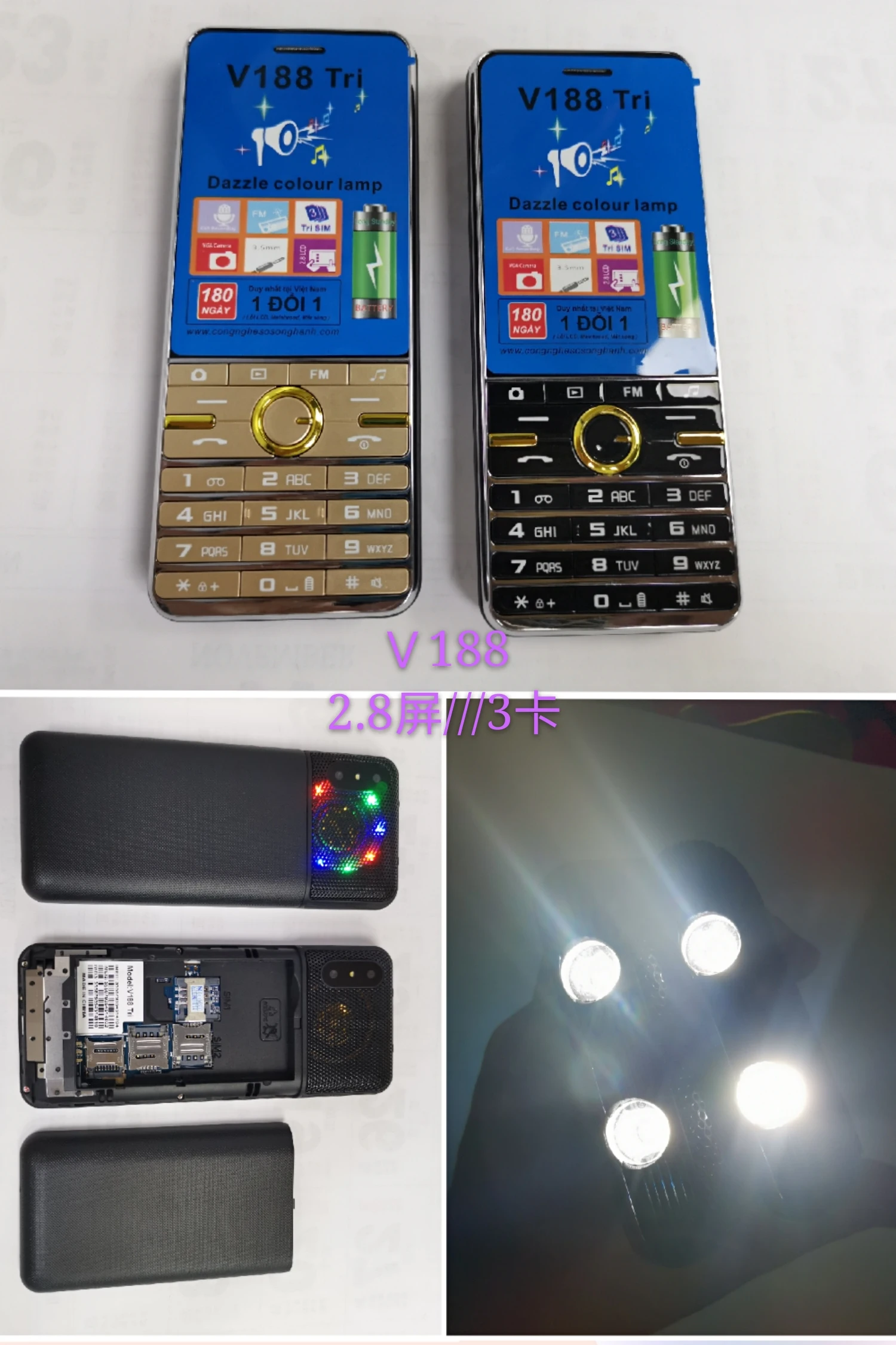 newest manufacturer dual sim card unlocked Waterproof big led torch keyboard outdoor mobile phone for V188