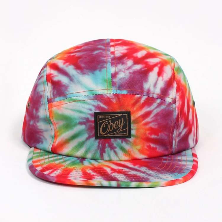 Wholesale Custom Logo Design Youth Hip Hop Running Sport Classic Fashion Tie Dye 5 Panel Hat Cap