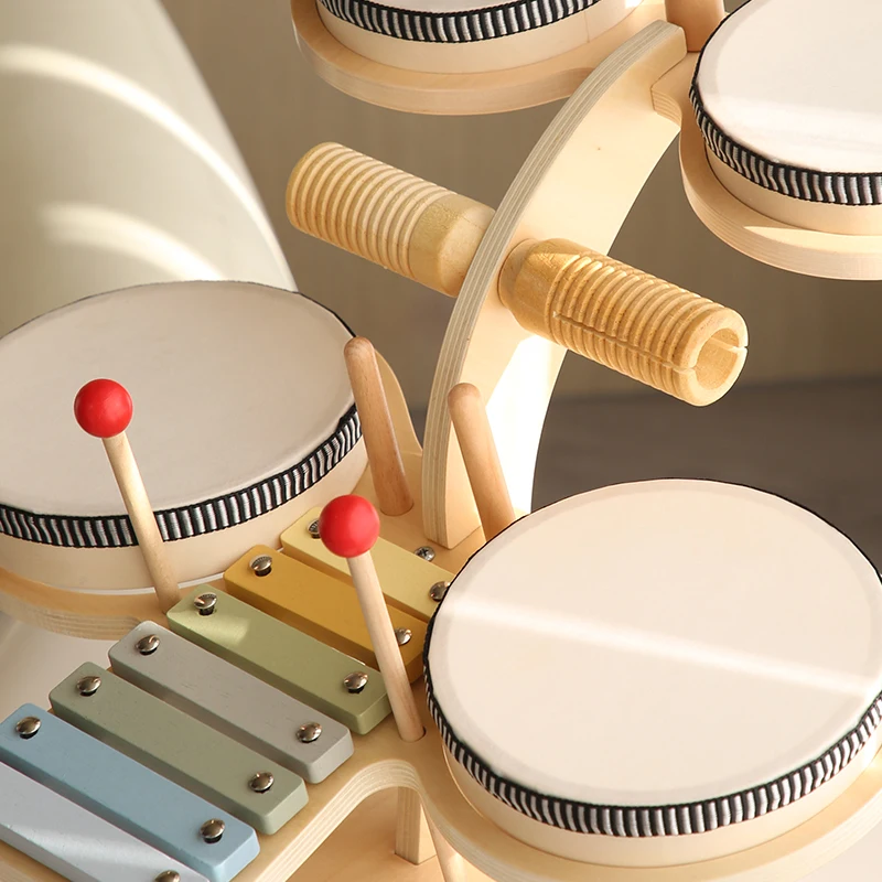 Wooden Percussion Montessori Instruments Toys Set Musical Drum Wooden Music Kit Baby Sensory Toy Kids Drum Set
