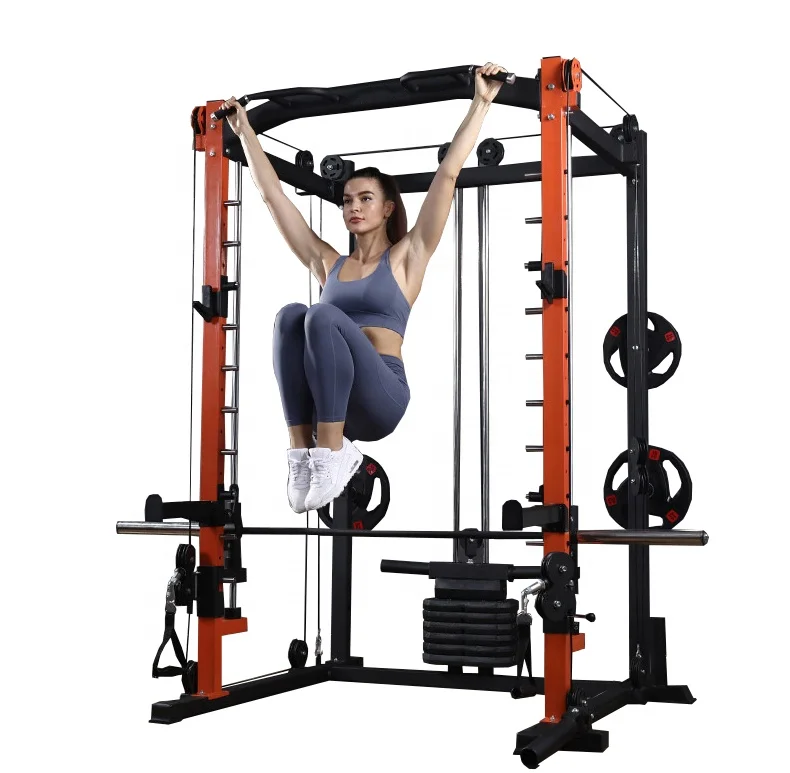 
Cheap Wholesale Gym Fitness Smith Machines Multifunction Power Cage Squat Rack Adjustable Cable Crossover 