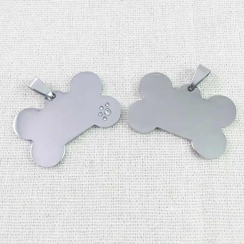 Customizable laser mark stainless steel fish key buckle metal carved bone shaped diamond blank cat pet metal dog tag